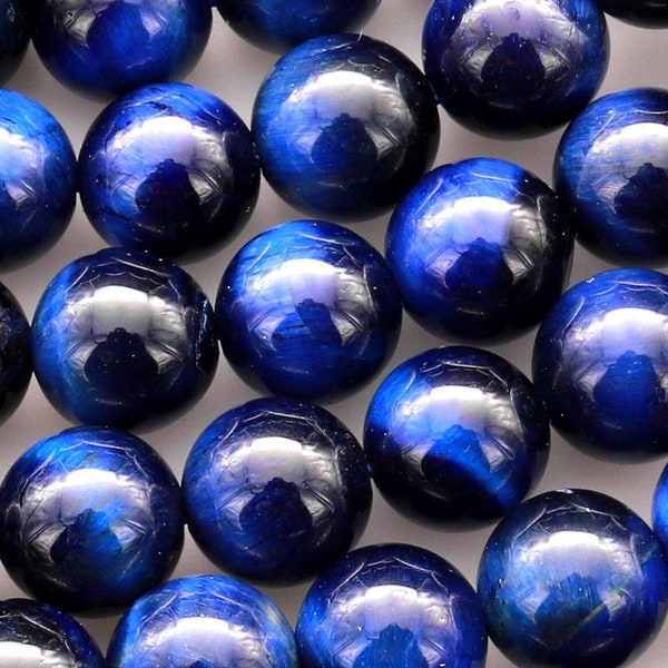 AAA Mystic Lapis Blue Tiger's Eye 4mm 6mm 8mm 10mm Smooth Round Beads 15.5" Strand