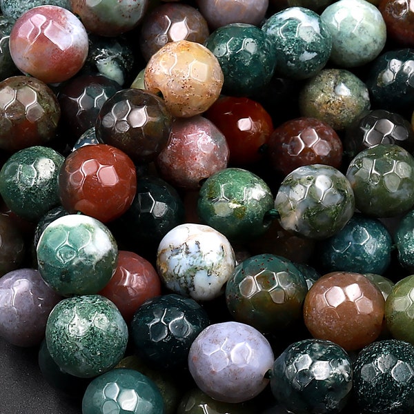 Faceted Natural Indian Agate 4mm 6mm 8mm 10mm Round Beads Aka Fancy Jasper 15.5" Strand