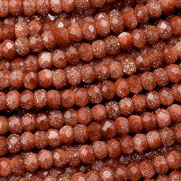 AAAFaceted Goldstone Sandstone Rondelle Beads 3mm 4mm 15.5" Strand