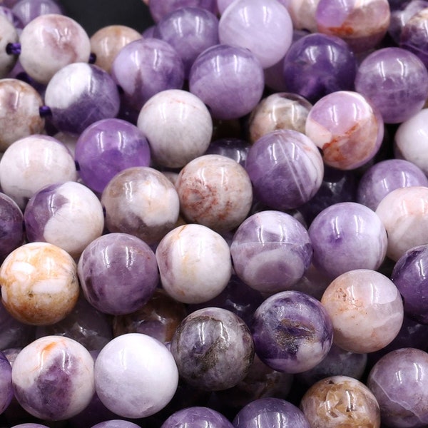 Natural Chevron Amethyst Beads 4mm 6mm 8mm 10mm Round Beads Purple Flower Amethyst Brown White Gemstone 15.5" Strand