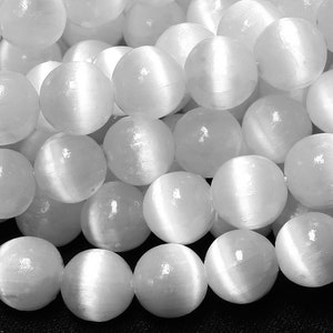 AAA Natural Selenite 6mm 8mm 10mm Round Beads High Quality Real Genuine Natural Cat's Eye Selenite Gemstone 15.5" Strand