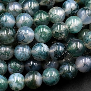 AAA Natural Green Moss Agate Round Beads 4mm 6mm 8mm 10mm Round Beads 15.5" Strand