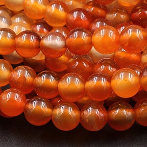 AAA Cornaline naturelle 4mm 6mm 8mm 10mm 12mm Perles rondes Finition hautement polie Rouge naturel Orange Gemstone 15.5 " Strand