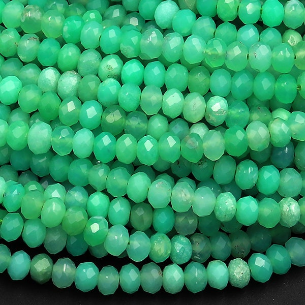 AAA Natural Australian Green Chrysoprase Faceted 3mm 4mm Rondelle Beads 15.5" Strand