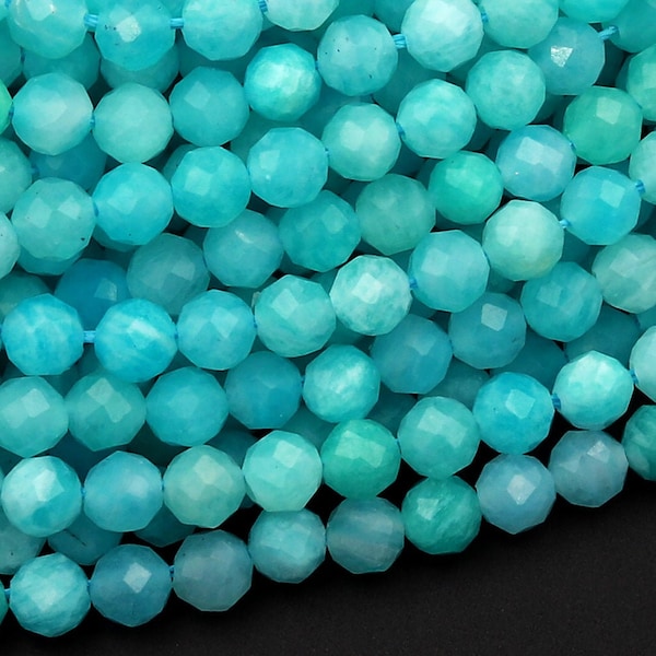 AAA Peruvian Amazonite 2mm 3mm 4mm 6mm Faceted Round Beads Natural Sea Blue Gemstone Micro Laser Diamond Cut 15.5" Strand