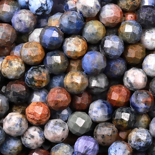 Micro Faceted Natural Sunset Dumortierite 2mm 4mm Round Beads Laser Diamond Cut Gemstone 15.5" Strand
