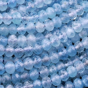 AAA Extra Translucent Faceted Natural Blue Aquamarine Rondelle Beads 3mm 4mm 5mm 7mm 15.5&quot; Strand