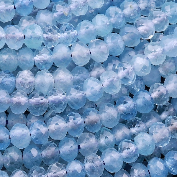 AAA Extra Translucent Faceted Natural Blue Aquamarine Rondelle Beads 3mm 4mm 5mm 7mm 15.5" Strand