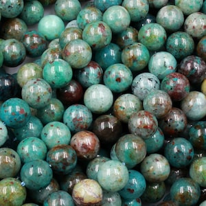Natural Chrysocolla Beads 6mm 8mm 10mm 12mm Round Real Natural Blue Green Chrysocolla Red Iron Matrix Gemstone Arizona 15.5&quot; Strand