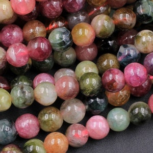 Natural Multicolor Watermelon Pink Green Tourmaline Round Beads 4mm 5mm 6mm Colorful Real Genuine Tourmaline Gemstone 15.5" Strand