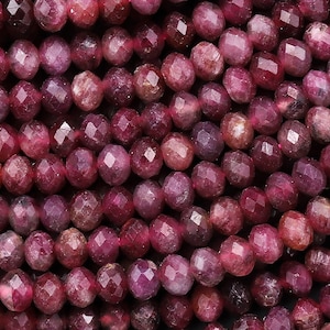 Faceted Natural Red Pink Rubellite Tourmaline 4mm Rondelle Beads Micro Diamond Cut Gemstone 15.5" Strand