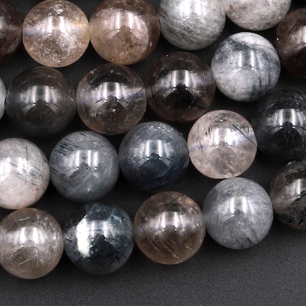 Rare Natural Blue Gray Rutilated Quartz 6mm 8mm 10mm 12mm 14mm Round Beads From Madagascar 15.5" Strand