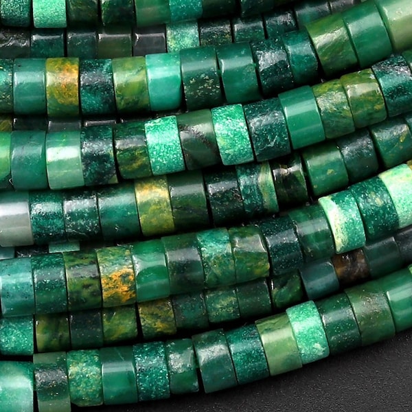 Natural African Green Jade 4mm 6mm Heishi Rondelle Beads 15.5" Strand