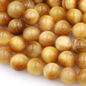 Natural Blonde Tiger&#39;s Eye 4mm 6mm 8mm 10mm 12mm Smooth Round Beads Amazing Chatoyance 15.5&quot; Strand