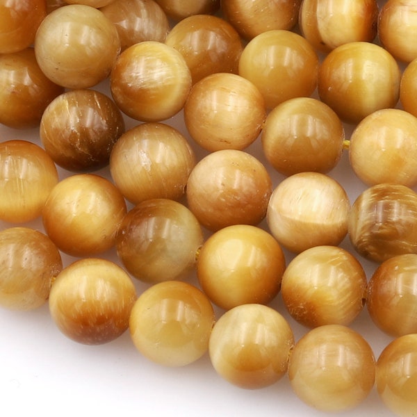 Natural Blonde Tiger's Eye 4mm 6mm 8mm 10mm 12mm Smooth Round Beads Amazing Chatoyance 15.5" Strand