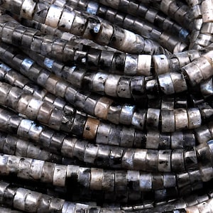 Natural Larvikite 3mm 4mm 6mm Heishi Rondelle Beads Aka Black Labradorite Norway Moonstone 15.5" Strand