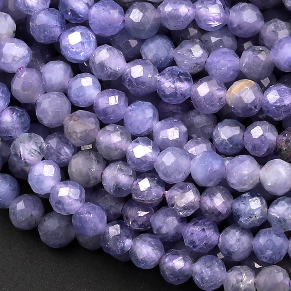 Faceted Natural Tanzanite Round Beads 2mm 3mm 4mm 6mm Micro Laser Cut Real Genuine Gemstone 15.5" Strand