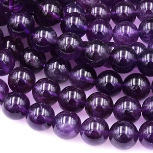 Amatista violeta intenso natural, 4 mm, 5 mm, 6 mm, 8 mm, 10 mm, 12 mm, 14 mm, cuentas redondas de alta calidad, grado AA, tira de 15,5&quot;