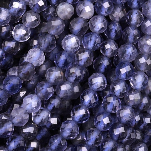 AAA Natural Blue Iolite Faceted 2mm 3mm 4mm Round Beads Genuine Real Multicolor Iolite Gemstone Beads 15.5" Strand