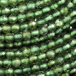 AAA Faceted Natural Green Apatite 3mm Round Beads 15.5" Strand