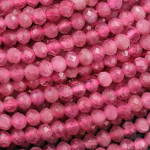 AAA Faceted Natural Pink Tourmaline 2mm Round Beads Gemstone 15.5" Strand