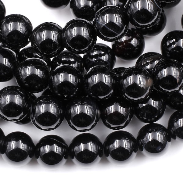 Perles rondes en onyx noir naturel de qualité AAA 2 mm 3 mm 4 mm 6 mm 8 mm 10 mm 12 mm Pierres précieuses noires naturelles de haute qualité 15,5 po.