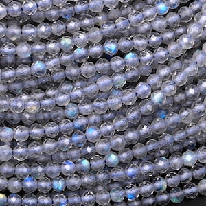 AAA Micro Faceted Natural Labradorite 2mm 3mm 4mm Round Beads 15.5&quot; Strand