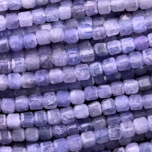 AA Faceted Natural Tanzanite 2mm Cube Beads Purple Blue Gemstone 15.5&quot; Strand