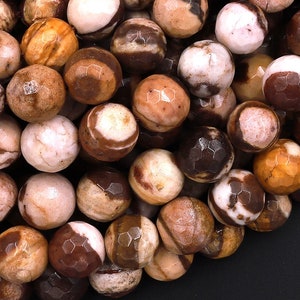 Faceted Zebra Jasper 4mm 6mm 8mm 10mm Round Beads 15.5" Strand