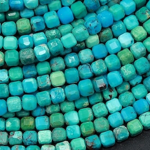 AA Natural Turquoise Faceted 3mm Cube Beads Real Genuine Blue Green Gemstone Micro Faceted Laser Diamond Cut 15.5&quot; Strand