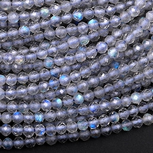 AAA Micro Faceted Natural Labradorite 2mm 3mm 4mm Round Beads 15.5" Strand