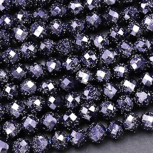 Micro Faceted Blue Goldstone Sandstone Round Beads 2mm 3mm 4mm 6mm 15.5&quot; Strand