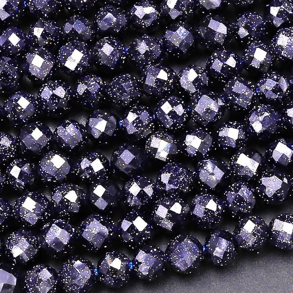 Micro Faceted Blue Goldstone Sandstone Round Beads 2mm 3mm 4mm 6mm 15.5" Strand