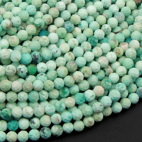 Faceted Genuine Natural Peruvian Turquoise 4mm Round Beads 15.5" Strand