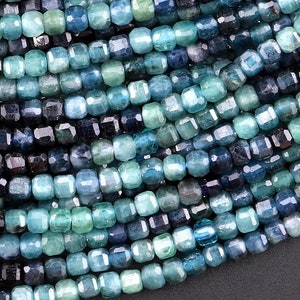 Natural Paraiba Blue Tourmaline Faceted 2mm 3mm Cube Square Beads Indicolite Gemstone 15.5" Strand