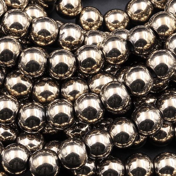 Large Hole Beads Titanium Pyrite Smooth Round 6mm 8mm 10mm Beads 2mm Large Drilled Hole 15.5" Strand