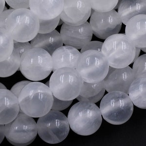 Natural Selenite 4mm 6mm 8mm 10mm 12mm Round Beads From Madagascar 15.5" Strand