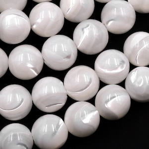 AAA Natural White Mother of Pearl 3mm 4mm 6mm 8mm 10mm Smooth Round Beads Iridescent Shell 15.5" Strand