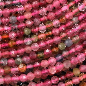 AAA Grade Micro Faceted Natural Pink Tourmaline 2mm Round Beads Tourmaline 15.5" Strand