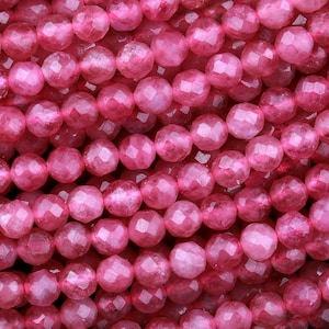 AAA+ Micro Faceted Natural Pink Tourmaline Faceted 2mm 3mm 4mm Round Beads Diamond Cut Gemstone 15.5" Strand