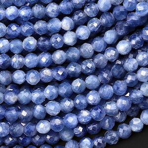 Faceted Natural Silvery Blue Kyanite 3mm Round Beads 15.5&quot; Strand