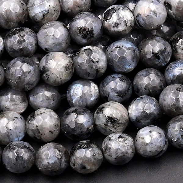 Faceted Larvikite 4mm 6mm 8mm 10mm Round Beads Aka Norway Moonstone Black Labradorite 15.5" Strand