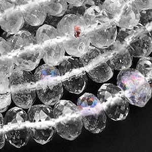 Rare Natural Rainbow Rock Crystal Quartz Beads Faceted 7mm 8mm 10mm Rondelle 15.5&quot; Strand