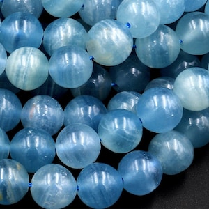 AAA Natural Argentina Lemurian Aquatine Calcite Aka Blue Calcite Smooth Round Beads 6mm 7mm 8mm 9mm 10mm 12mm 13mm Gemstone 15.5&quot; Strand