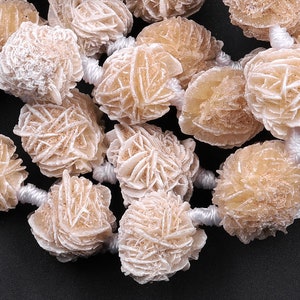 Natural Selenite Desert Rose Beads Raw Organic Freeform Druzy Gemstone 15.5&quot; Strand