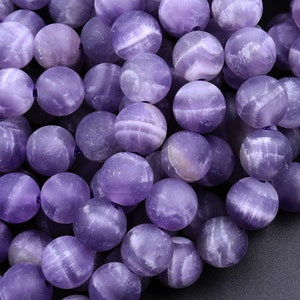 AAA Matte Natural Purple Amethyst Round Beads 4mm 6mm 8mm 10mm White Bands 15.5" Strand