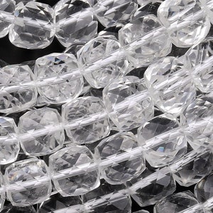 AAA Super Clear Real Genuine Natural Rock Crystal Quartz 4mm 6mm 8mm 10mm Faceted Cube Dice Beads 15.5&quot; Strand