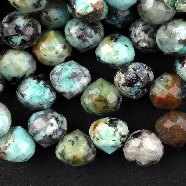 Natural African Turquoise Faceted 6mm Rounded Briolette Teardrop Beads Good For Earrings 15.5" Strand