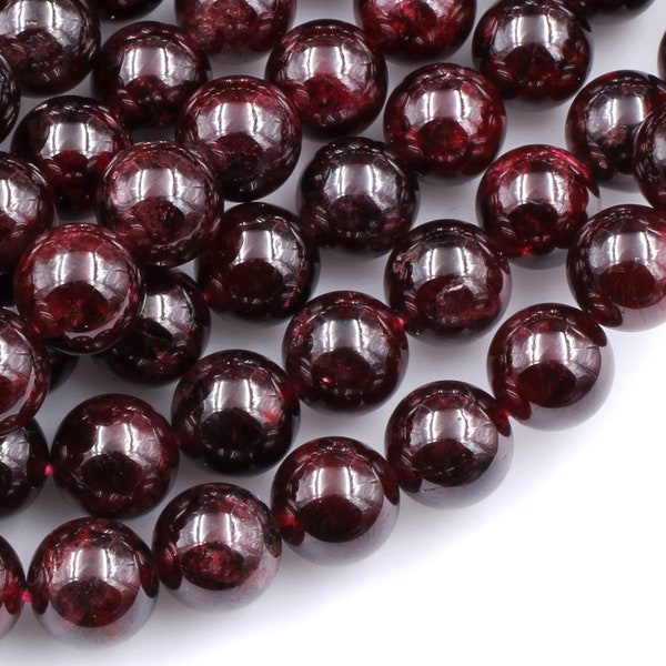 Natural Red Garnet 3mm 4mm 6mm 8mm 10mm 12mm 14mm Round Beads Superior AA Grade 15.5" Strand