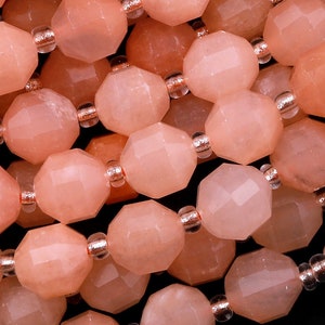 AAA Natural Peach Chalcedony 8mm Beads Faceted Energy Prism Double Terminated Point Cut 15.5&quot; Strand